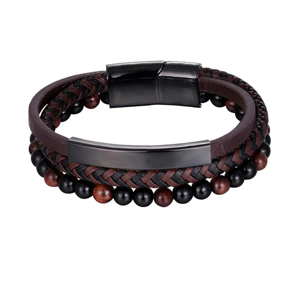 Leather Beaded Chakra Tiger Eye Bracelet