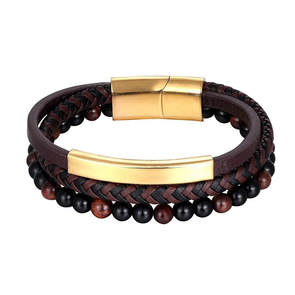 Leather Beaded Chakra Tiger Eye Bracelet