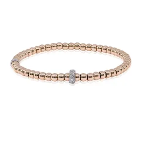 LUIGI TAVANTI 18K ROSE GOLD BEADED STRETCH BRACELET WITH DIAMOND RONDEL - 0.19CTW