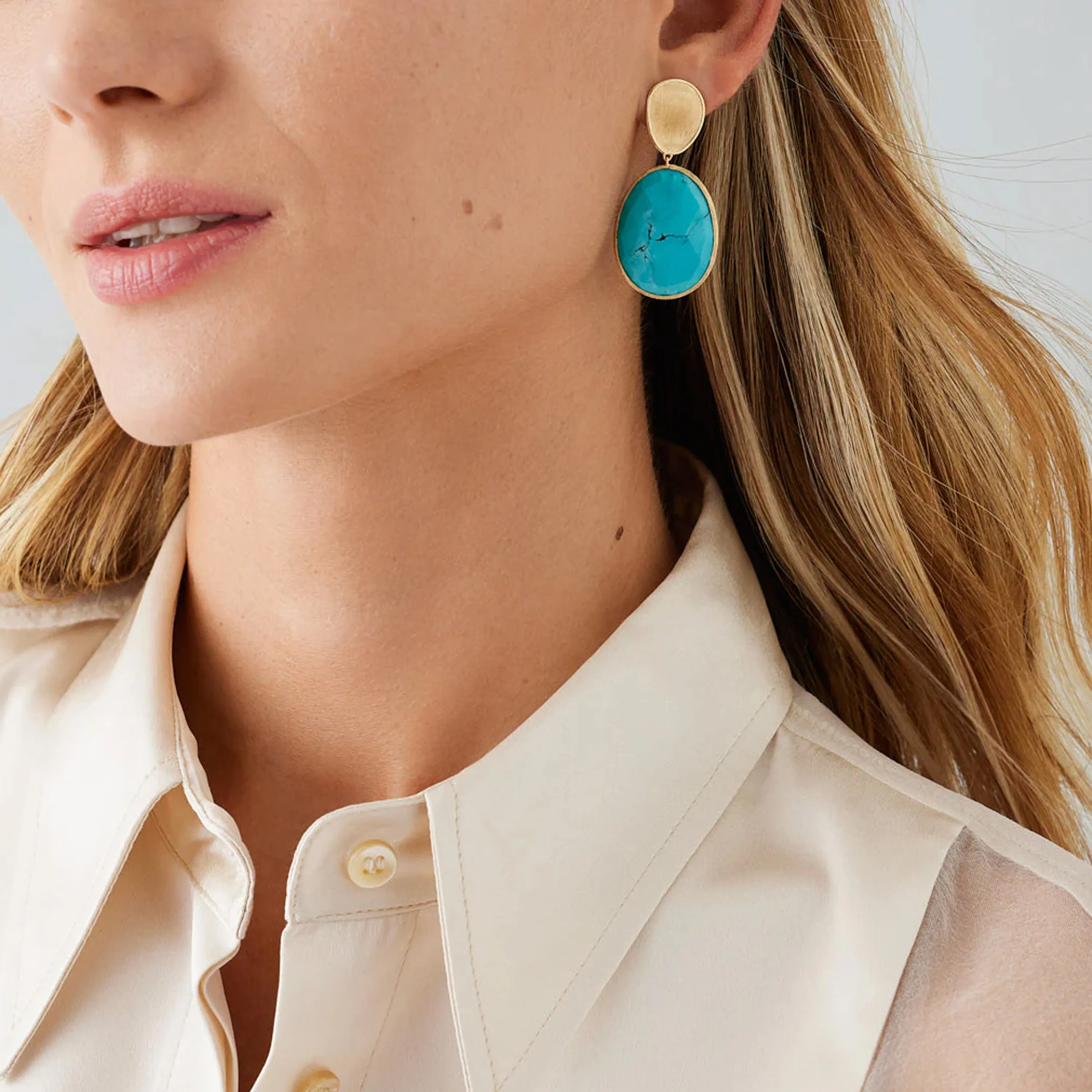 Marco Bicego 18K Yellow Gold Lunaria Double Drop Turquoise Earring