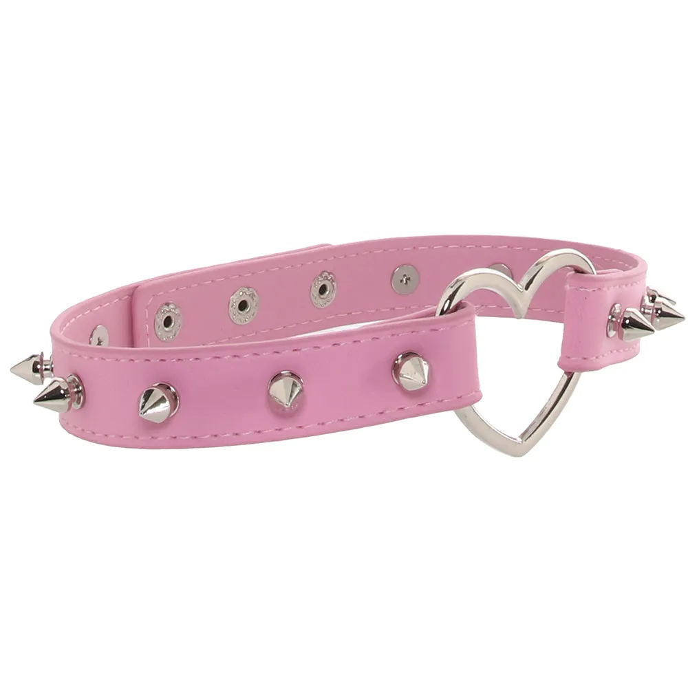 Master Series Spiked Heart Choker in Pink