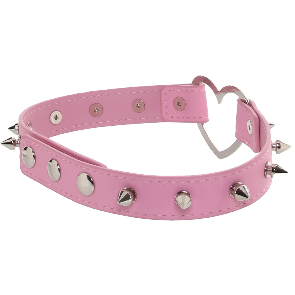 Master Series Spiked Heart Choker in Pink