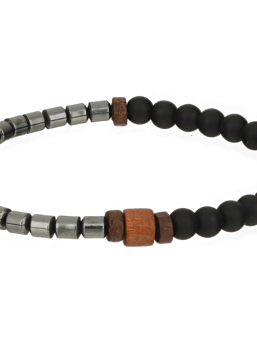 Men Pack Of 3 Brown And Black Elasticated Beaded Bracelet