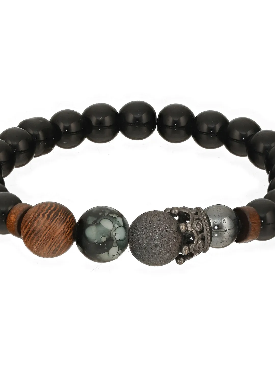 Men Pack Of 3 Brown And Black Elasticated Beaded Bracelet