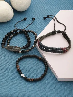 Men Pack Of 4 Black & Blue Multistrand Bracelets