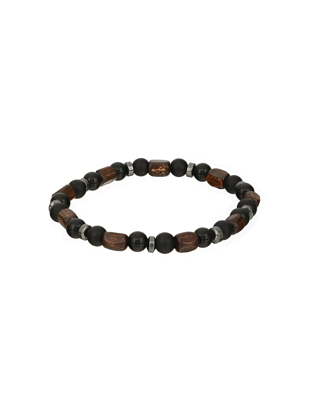 Men Pack Of 4 Black & Brown Beads Elasticated Bracelet