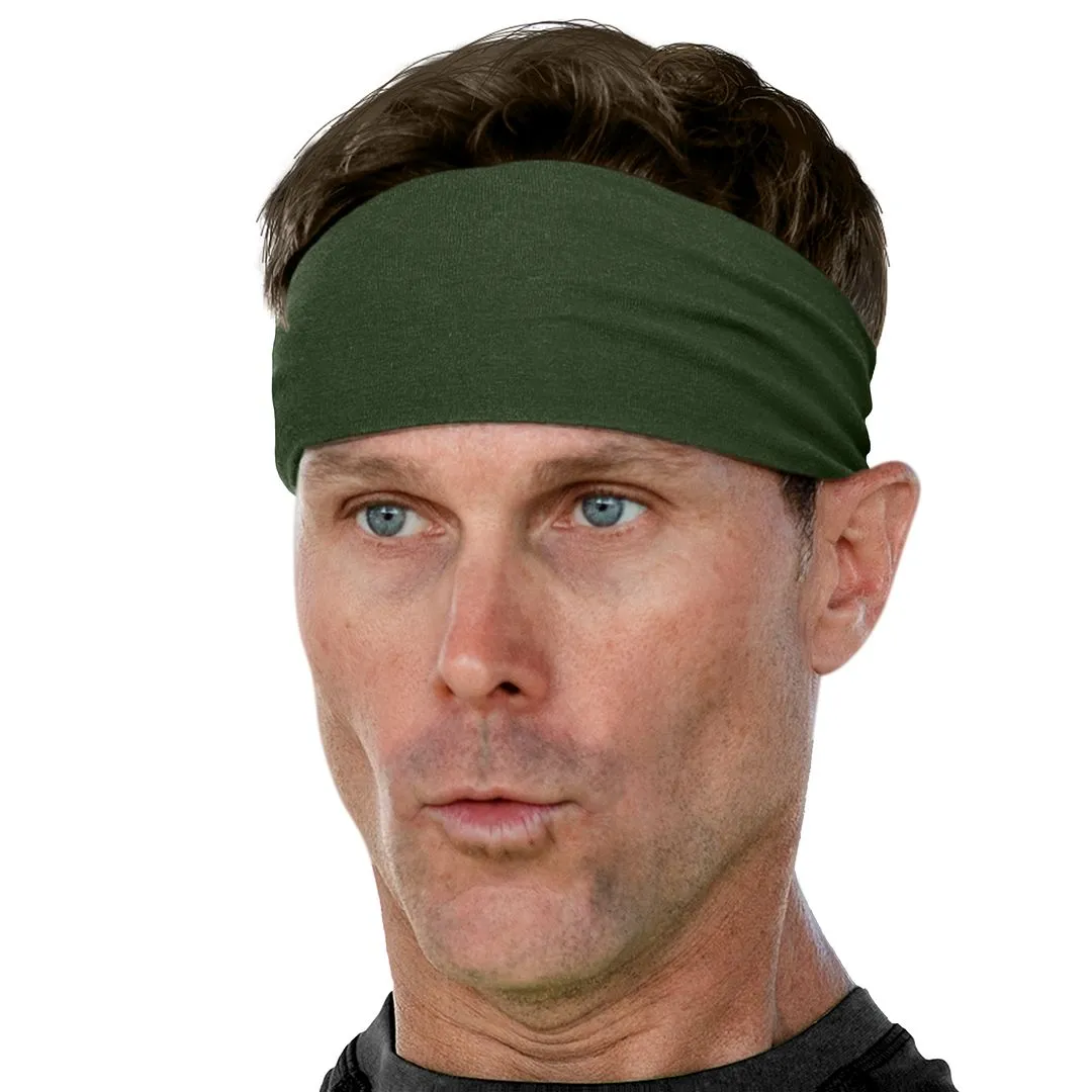 Men's Headbands Cotton Jersey 3" Wide Sports Fitness Yoga Made in the USA Olive Dark