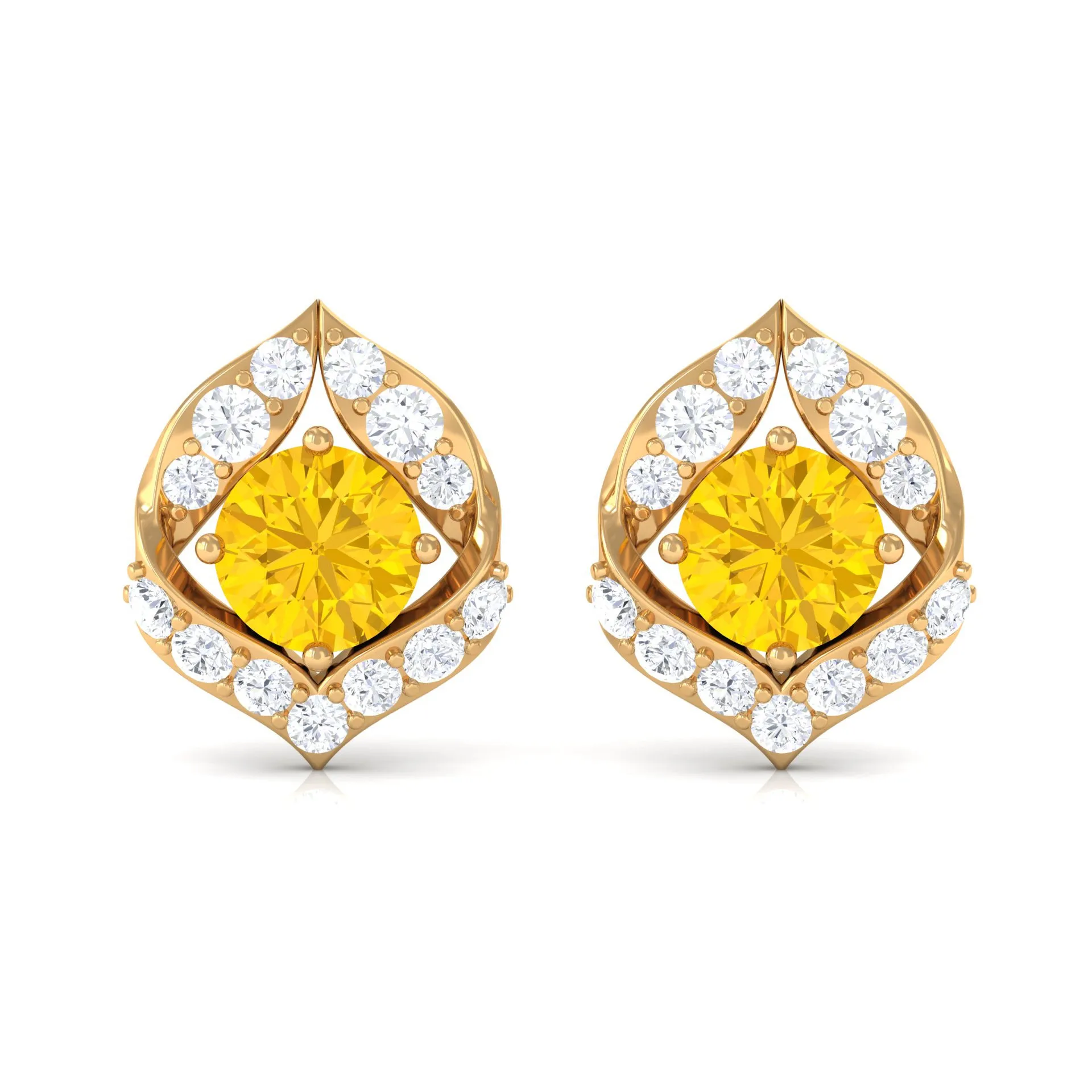 Minimal Yellow Sapphire and Diamond Petal Stud Earrings