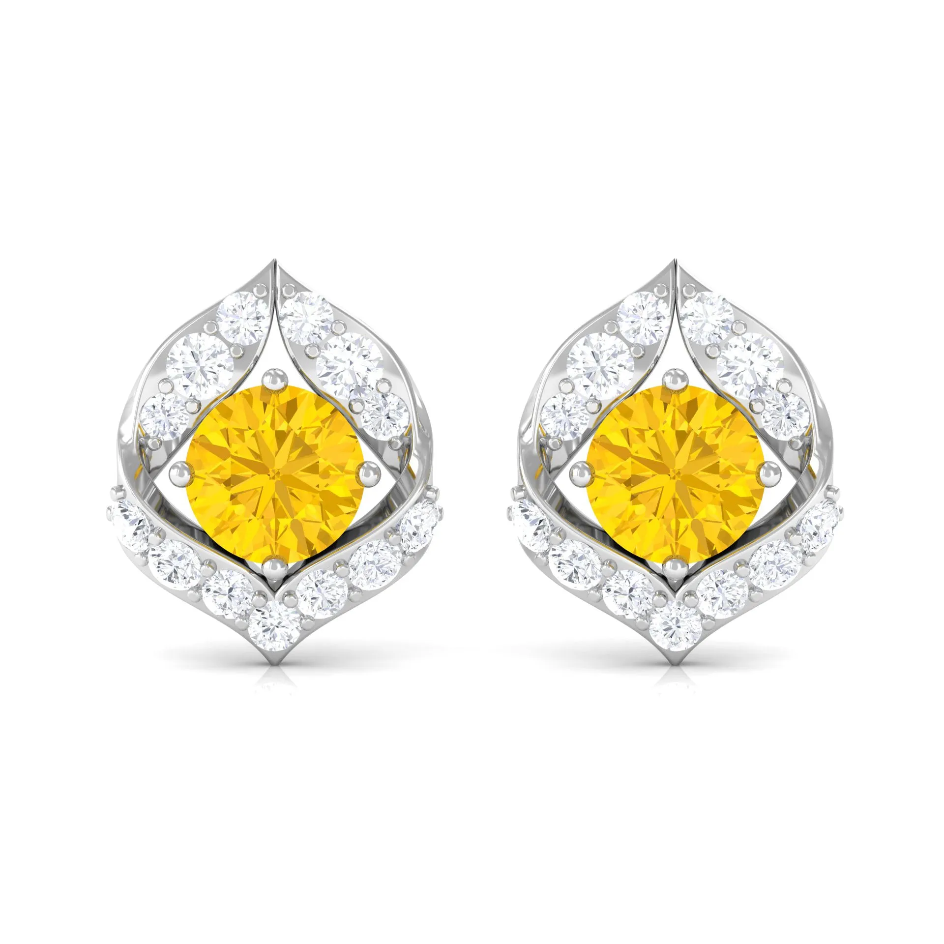 Minimal Yellow Sapphire and Diamond Petal Stud Earrings