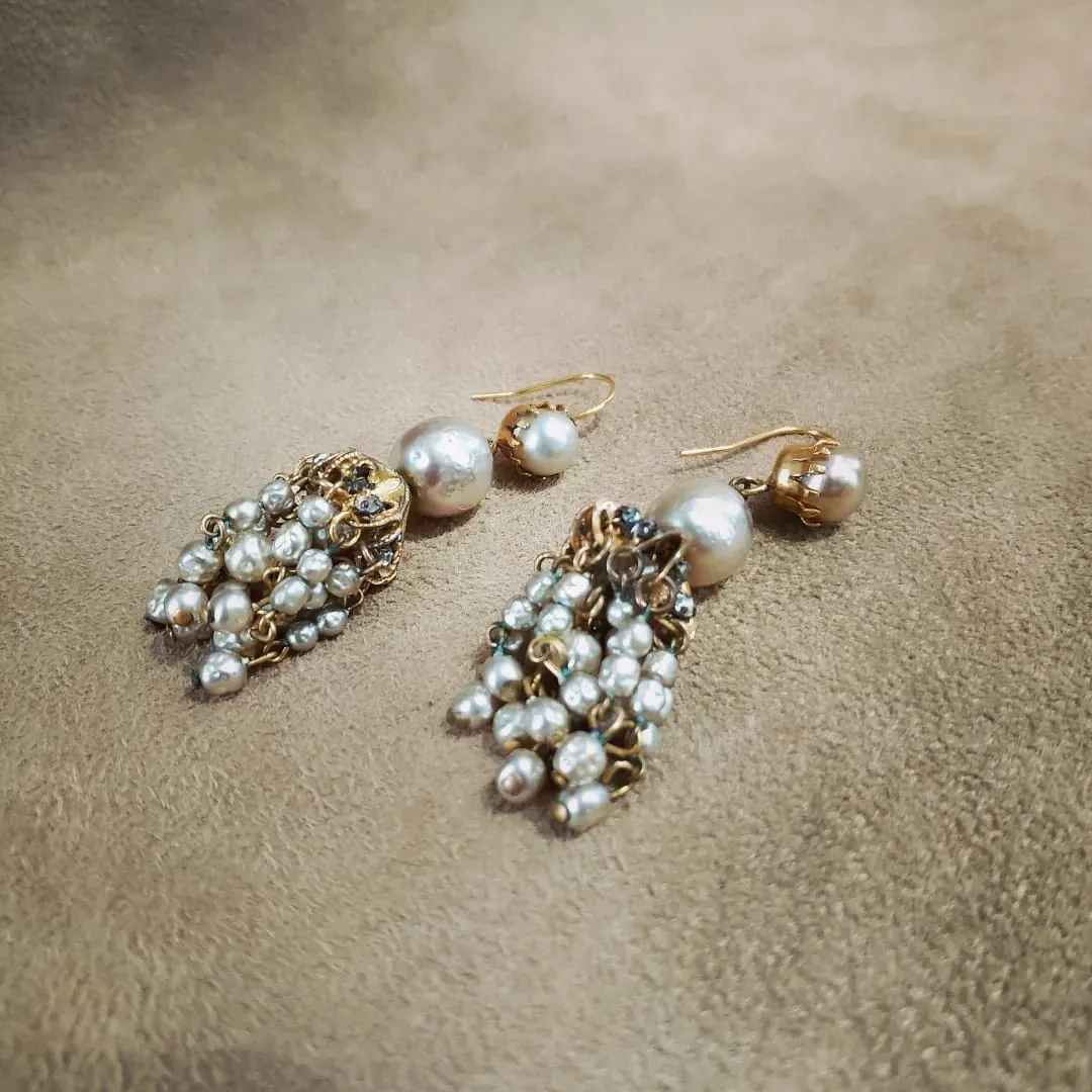 Miriam Haskell Grey Pearl Chandelier earrings