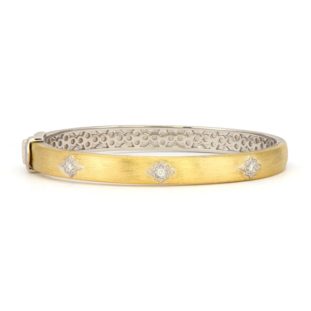 Mixed Metal Wide Moroccan Bangle Bracelet with Diamond Accents