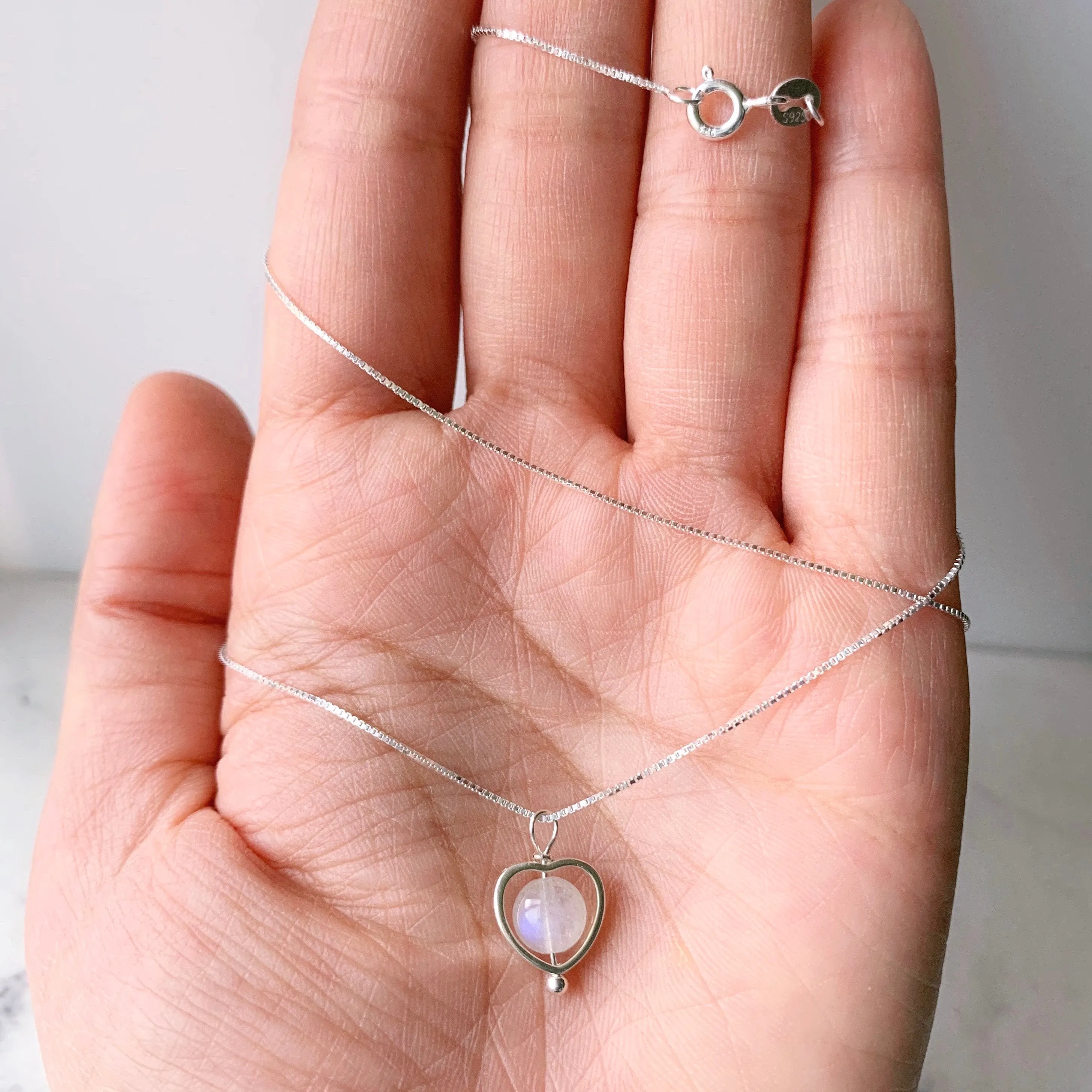 Moonstone Silver Heart Necklace