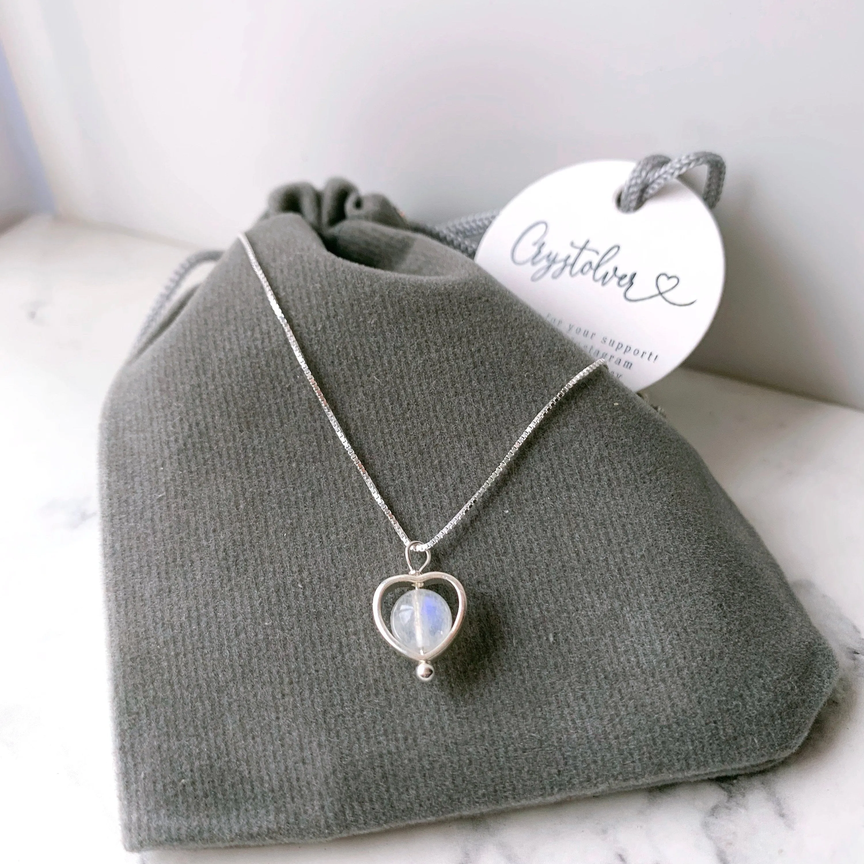 Moonstone Silver Heart Necklace