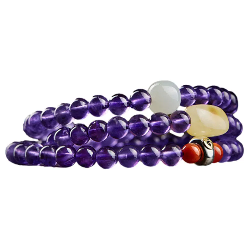 Multi-circle Natural Clear Purple Amethyst Raw Crystal Bracelet with Multiple Gemstones