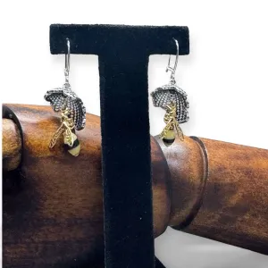 Multi Colour Amber Silver Bee On Honeycomb Earrings