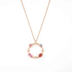 Multi coloured gemstones circle 18k rose gold pendant