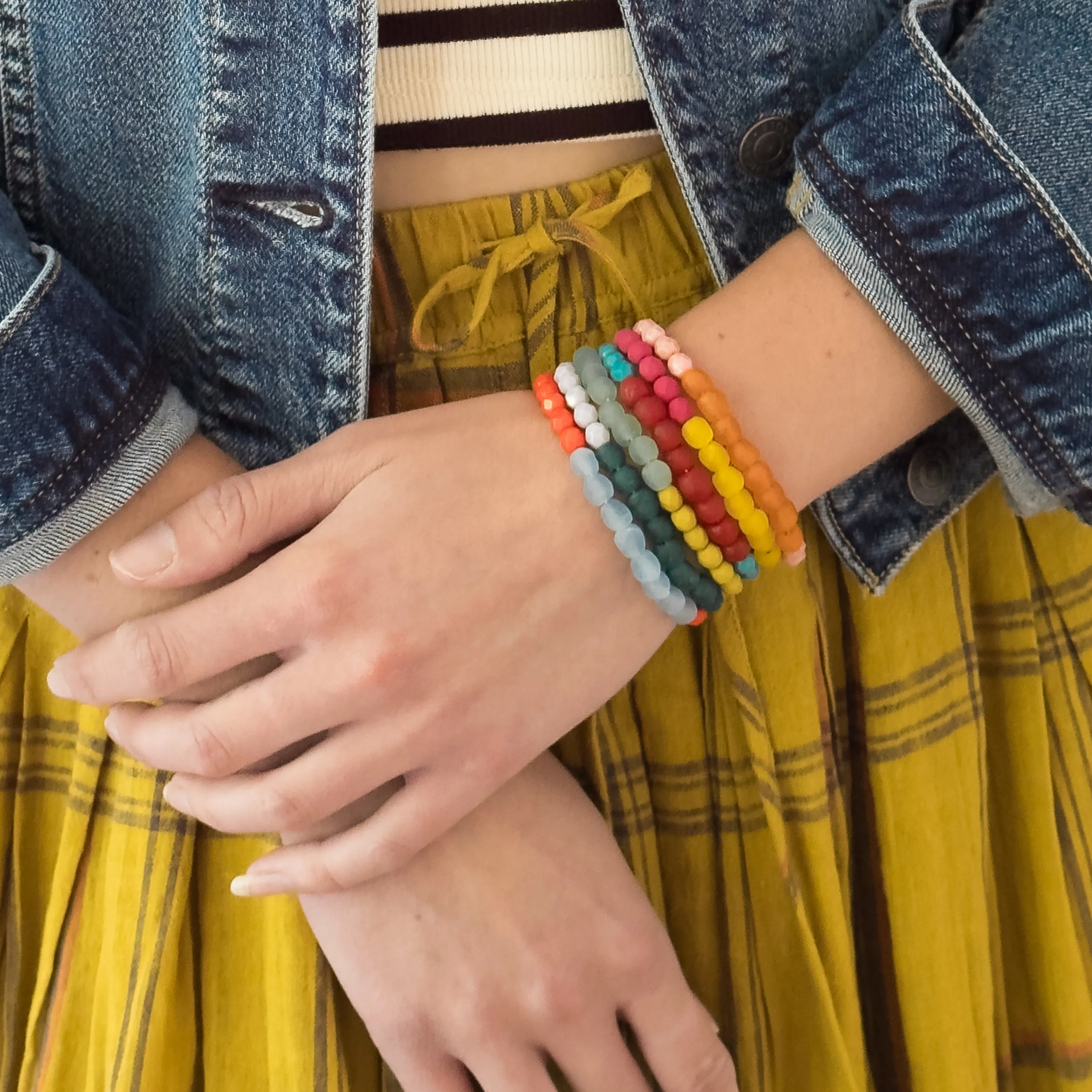 Multicolor Recycled African Glass And Mixed Bead Bracelet