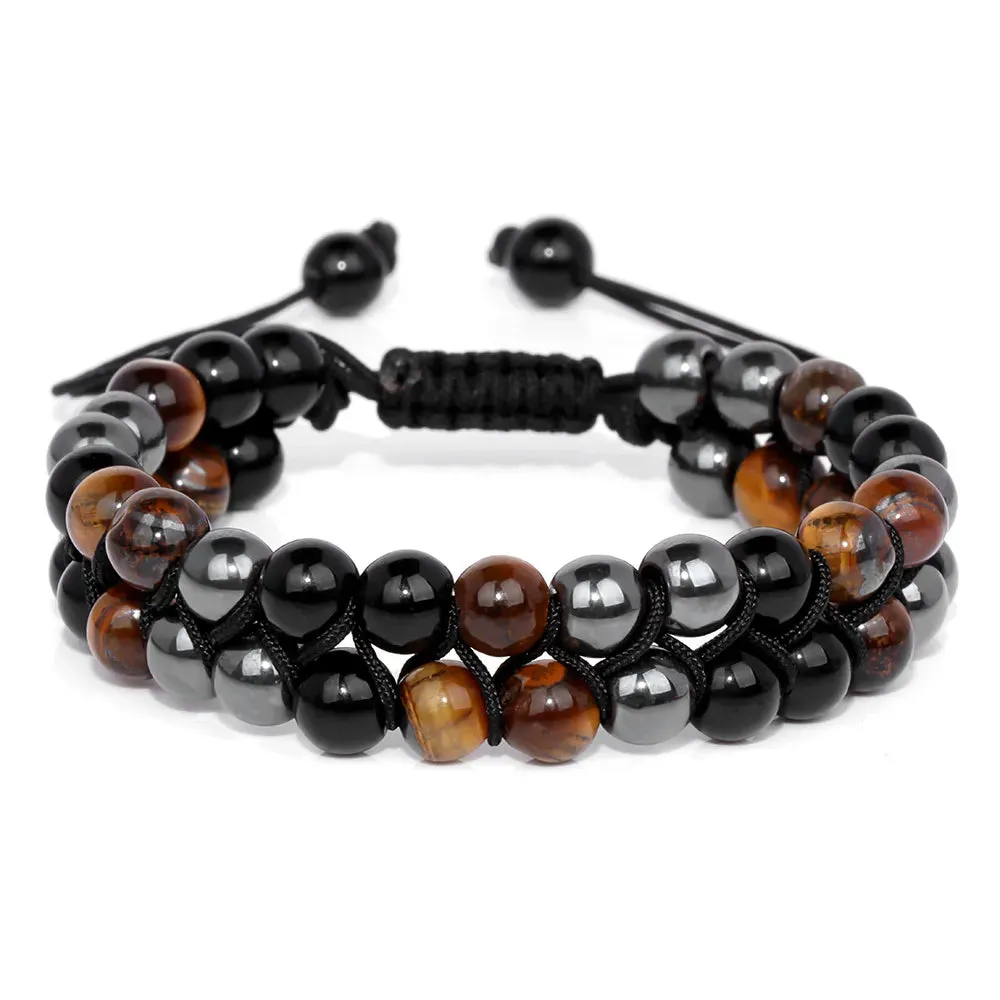 Natrual Stone Wrap Bracelets For Women Men Tiger Eye Stone Moonstone Austria Crystal Hematite Triple Protection Bracelet Jewelry