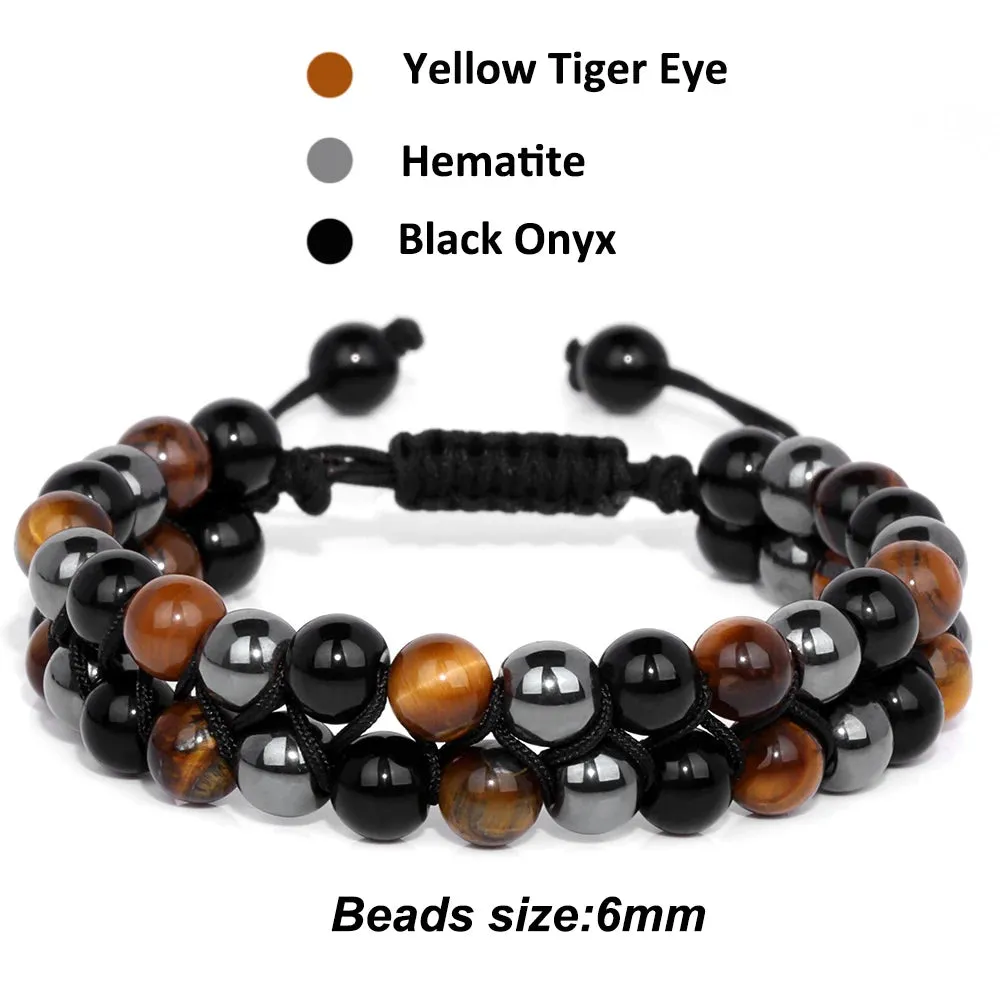 Natrual Stone Wrap Bracelets For Women Men Tiger Eye Stone Moonstone Austria Crystal Hematite Triple Protection Bracelet Jewelry