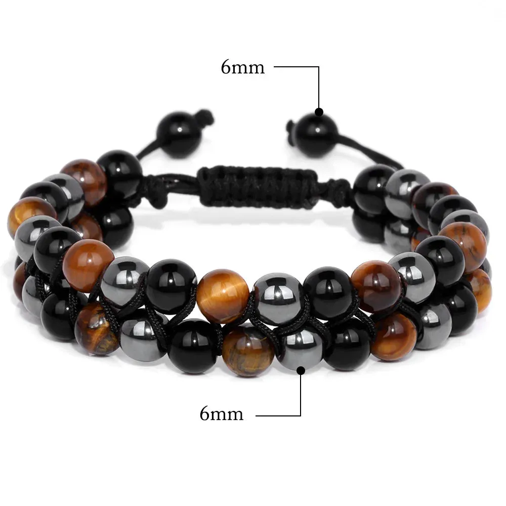 Natrual Stone Wrap Bracelets For Women Men Tiger Eye Stone Moonstone Austria Crystal Hematite Triple Protection Bracelet Jewelry