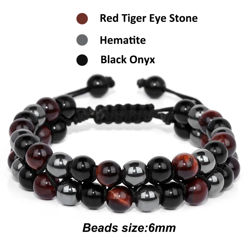 Natrual Stone Wrap Bracelets For Women Men Tiger Eye Stone Moonstone Austria Crystal Hematite Triple Protection Bracelet Jewelry