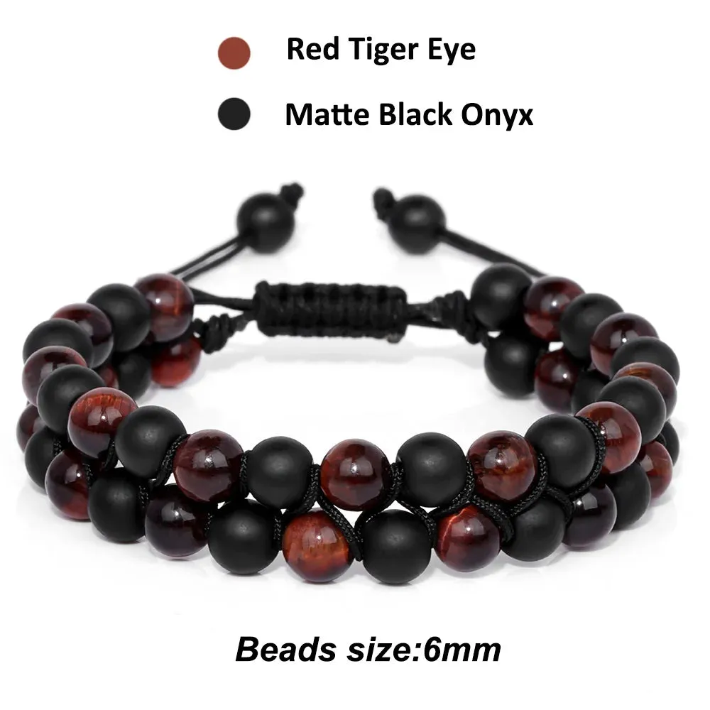 Natrual Stone Wrap Bracelets For Women Men Tiger Eye Stone Moonstone Austria Crystal Hematite Triple Protection Bracelet Jewelry