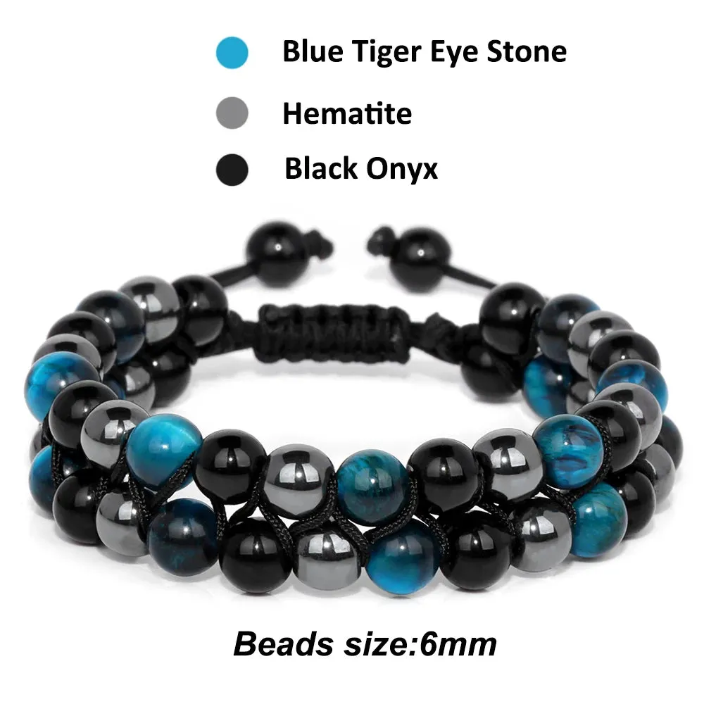 Natrual Stone Wrap Bracelets For Women Men Tiger Eye Stone Moonstone Austria Crystal Hematite Triple Protection Bracelet Jewelry