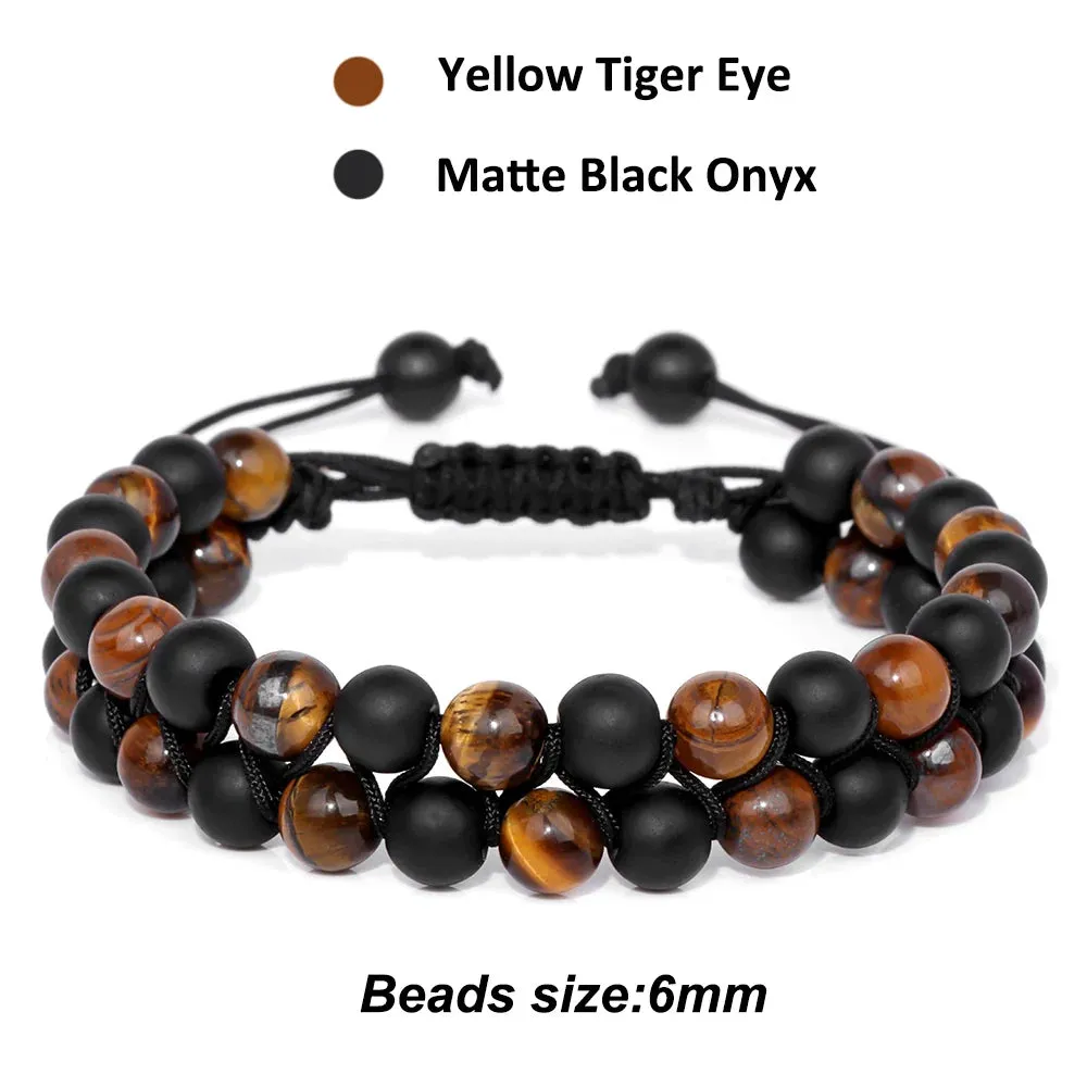 Natrual Stone Wrap Bracelets For Women Men Tiger Eye Stone Moonstone Austria Crystal Hematite Triple Protection Bracelet Jewelry