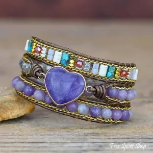 Natural Amethyst Heart Wrap Bracelet by Free Spirit