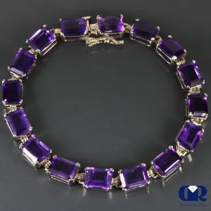 Natural Classic 27.10 Carat Purple Amethyst Tennis Bracelet 14K White Gold 7"