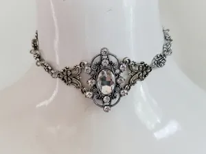 Neo Victorian Choker Necklace Rhinestone Bridal Jewelry