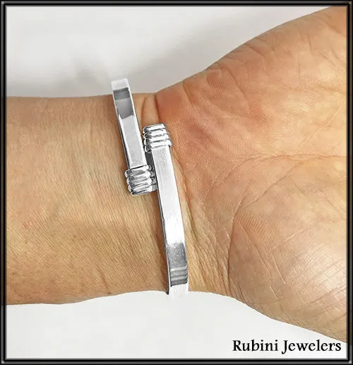 Oar Engraved Cuff Bracelet with Wire Wrapped Ends