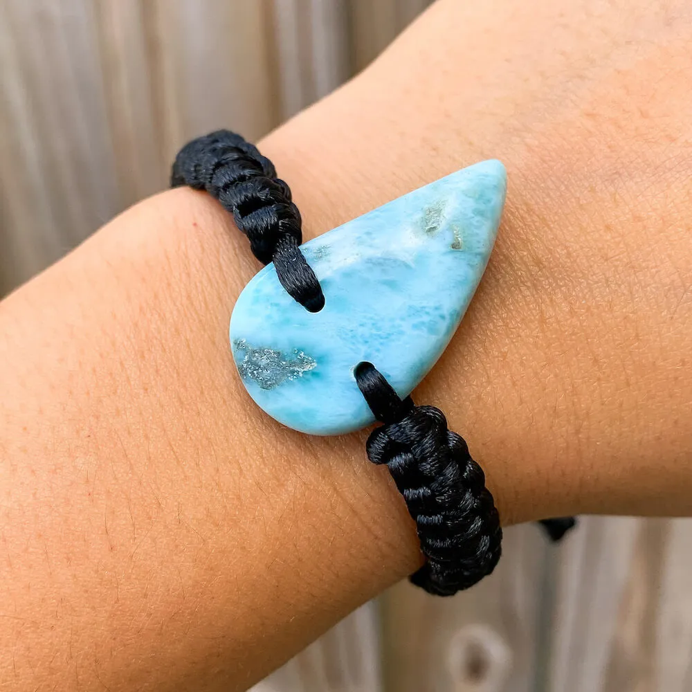 Ocean Blue Larimar Adjustable Macrame Bracelet