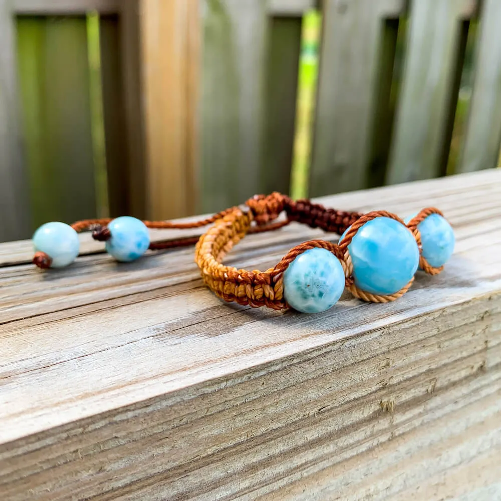 Ocean Blue Larimar Adjustable Macrame Bracelet