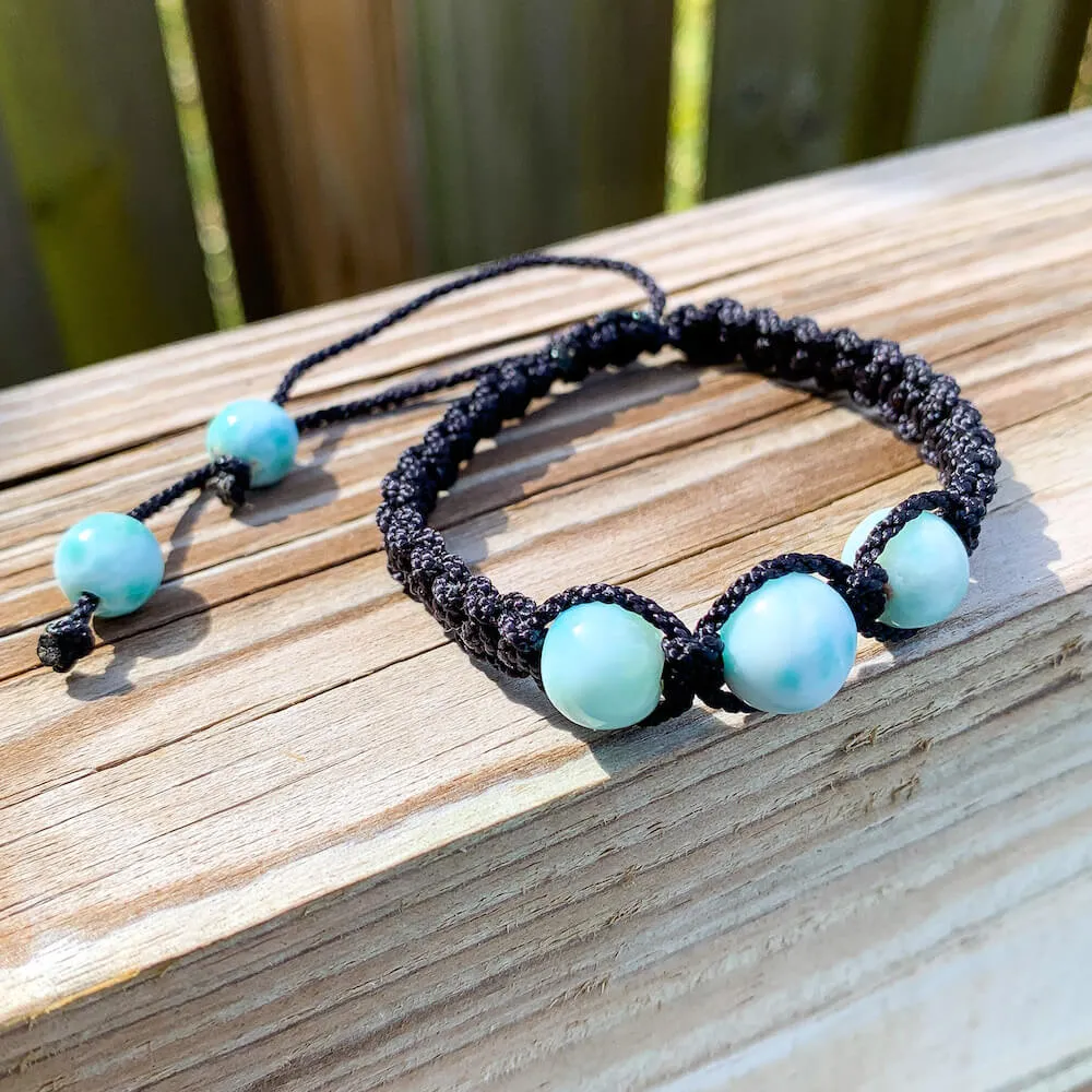 Ocean Blue Larimar Adjustable Macrame Bracelet