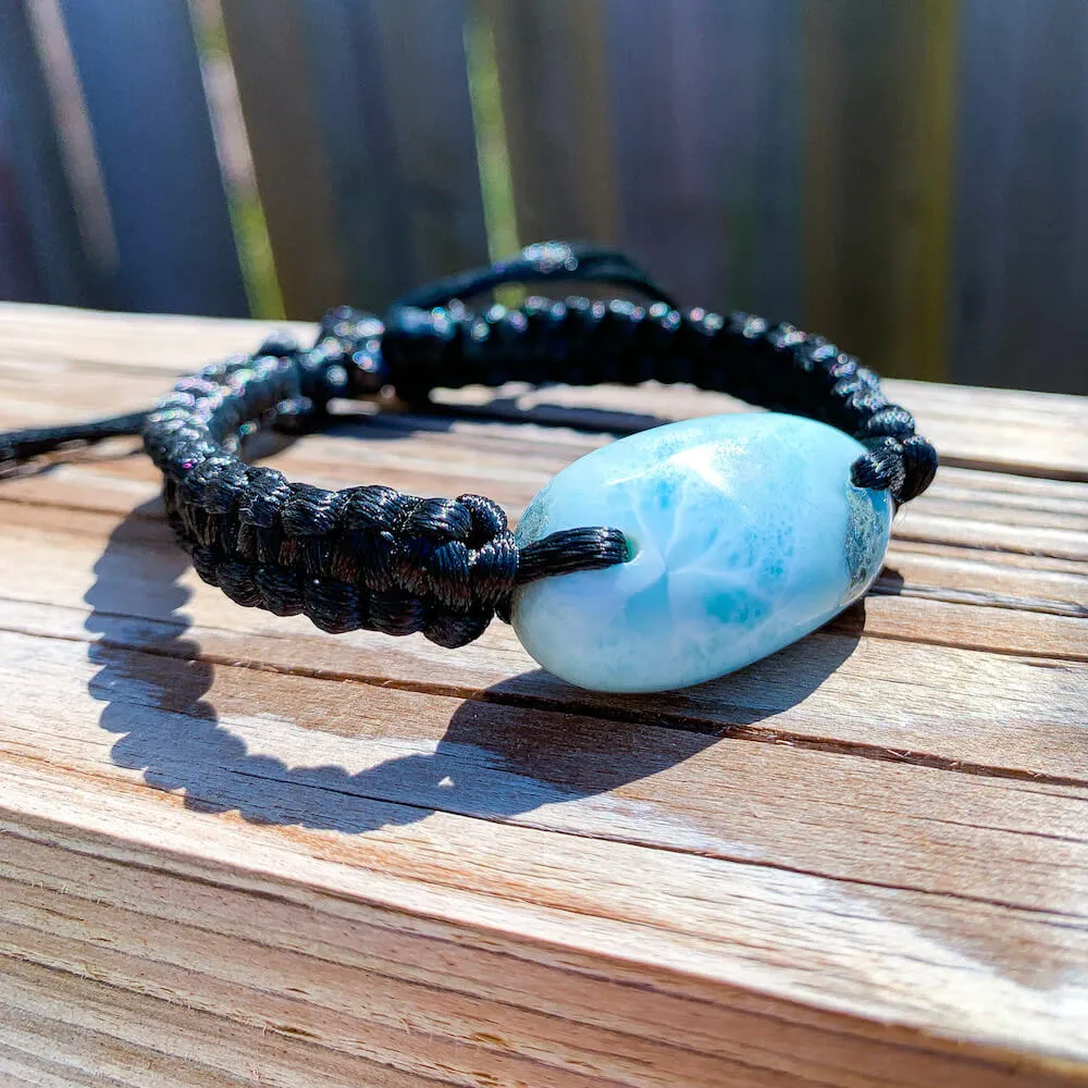 Ocean Blue Larimar Adjustable Macrame Bracelet