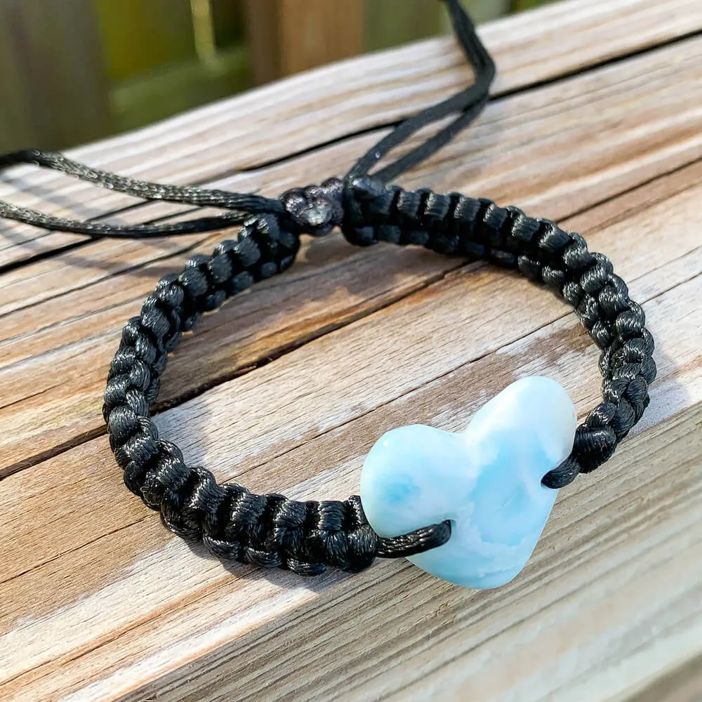 Ocean Blue Larimar Adjustable Macrame Bracelet