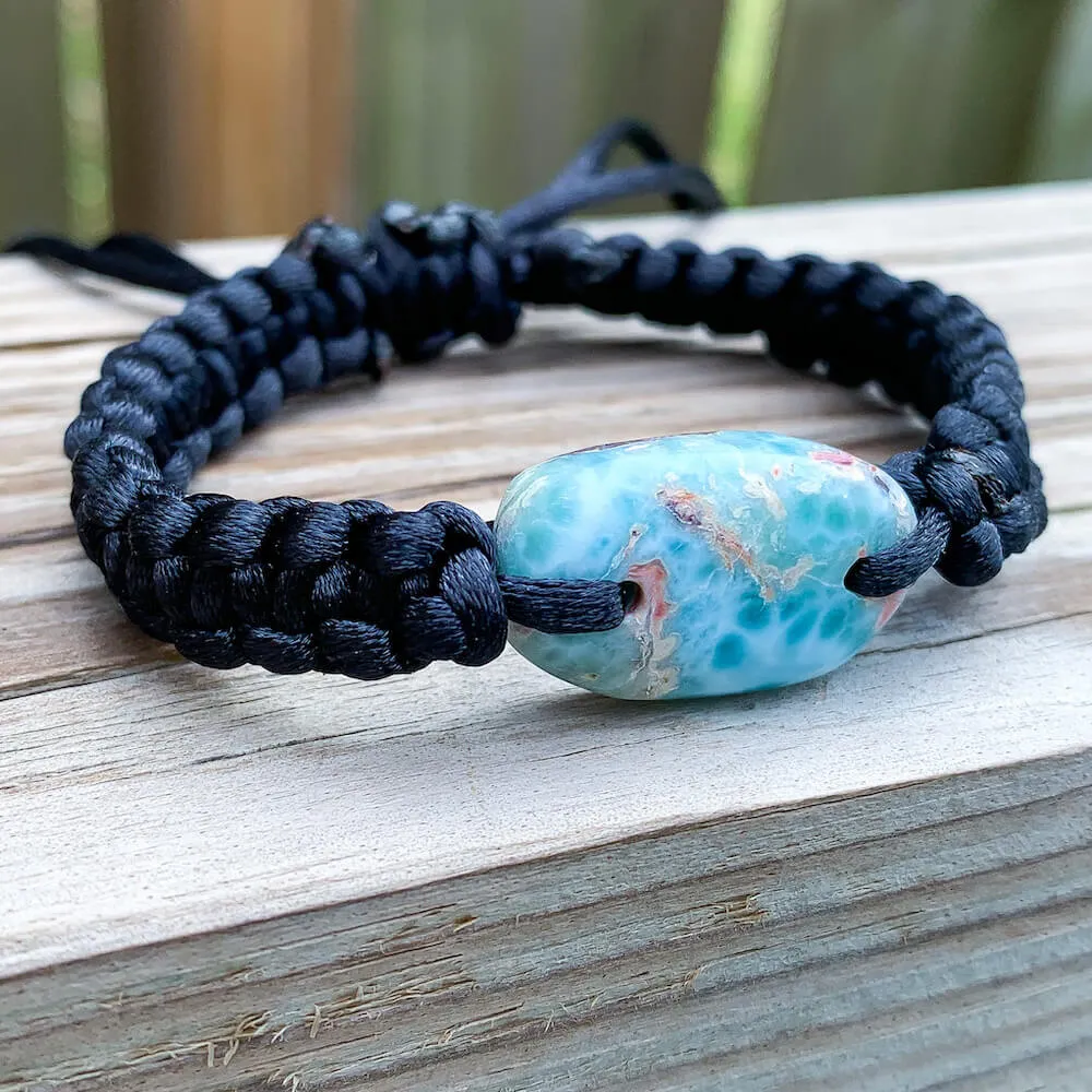 Ocean Blue Larimar Adjustable Macrame Bracelet