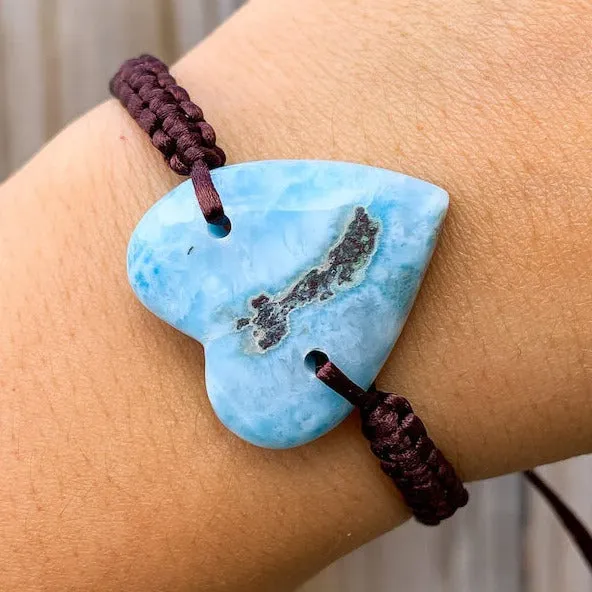 Ocean Blue Larimar Adjustable Macrame Bracelet