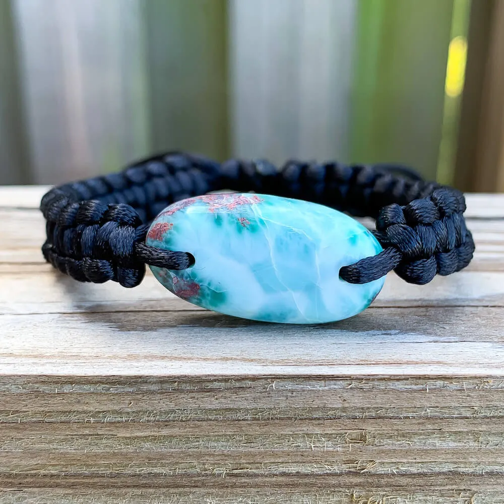 Ocean Blue Larimar Adjustable Macrame Bracelet