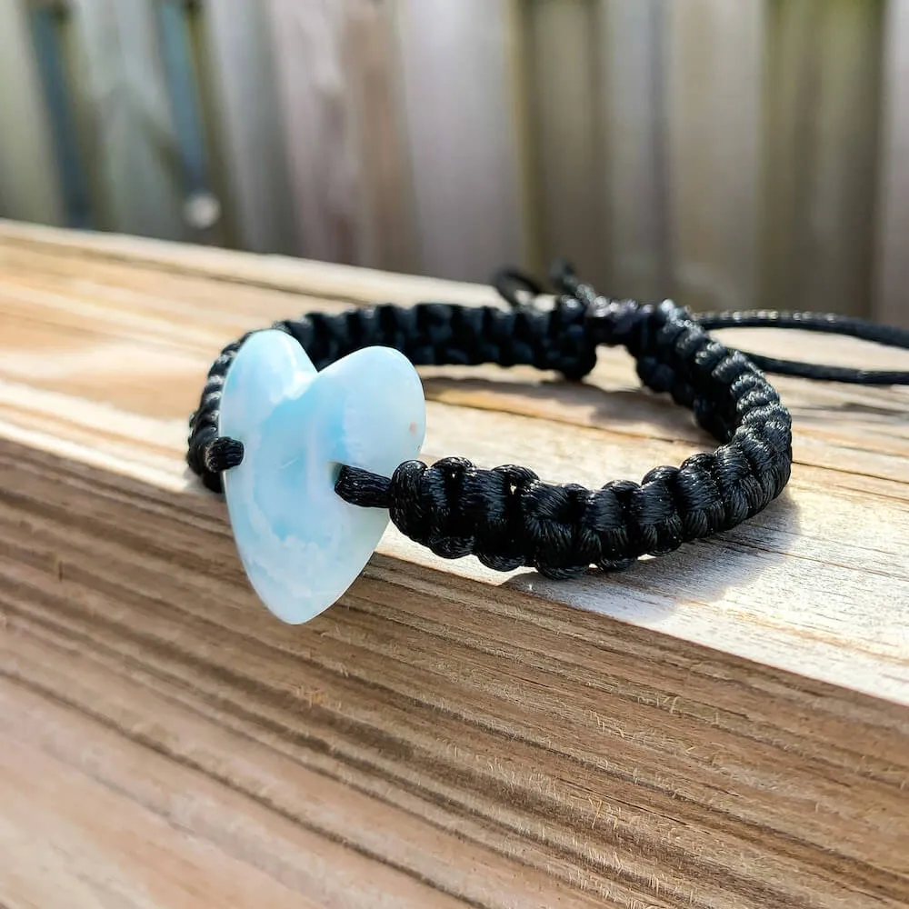 Ocean Blue Larimar Adjustable Macrame Bracelet