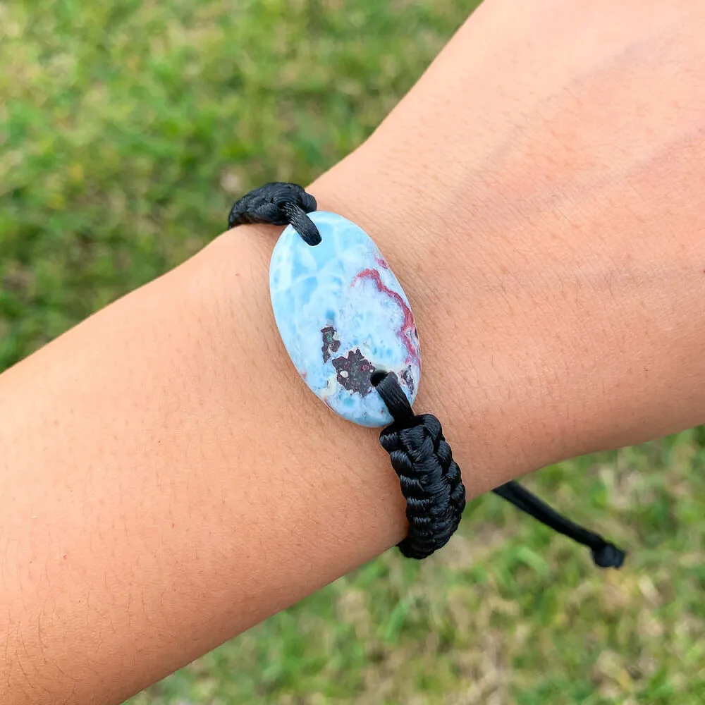 Ocean Blue Larimar Adjustable Macrame Bracelet