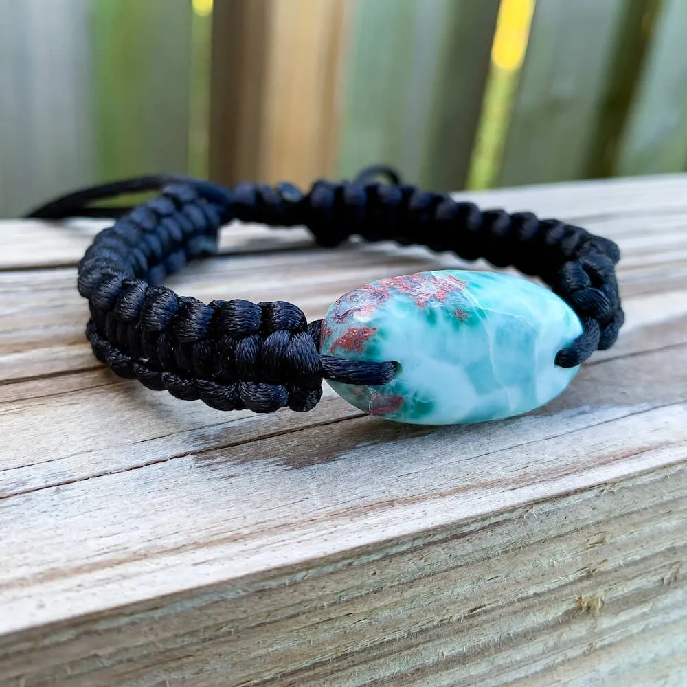 Ocean Blue Larimar Adjustable Macrame Bracelet