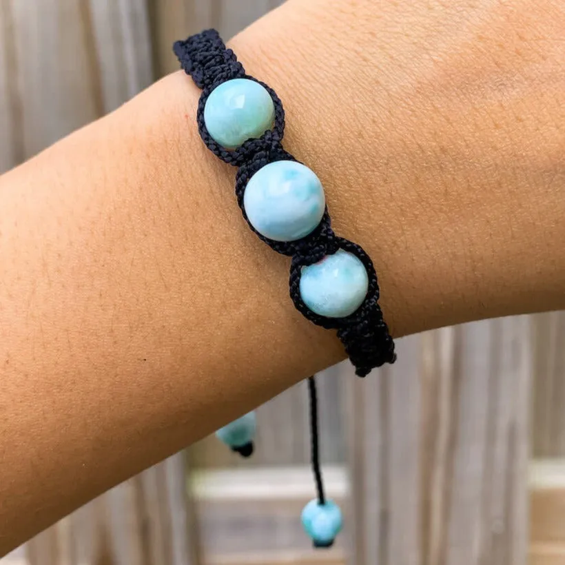 Ocean Blue Larimar Adjustable Macrame Bracelet