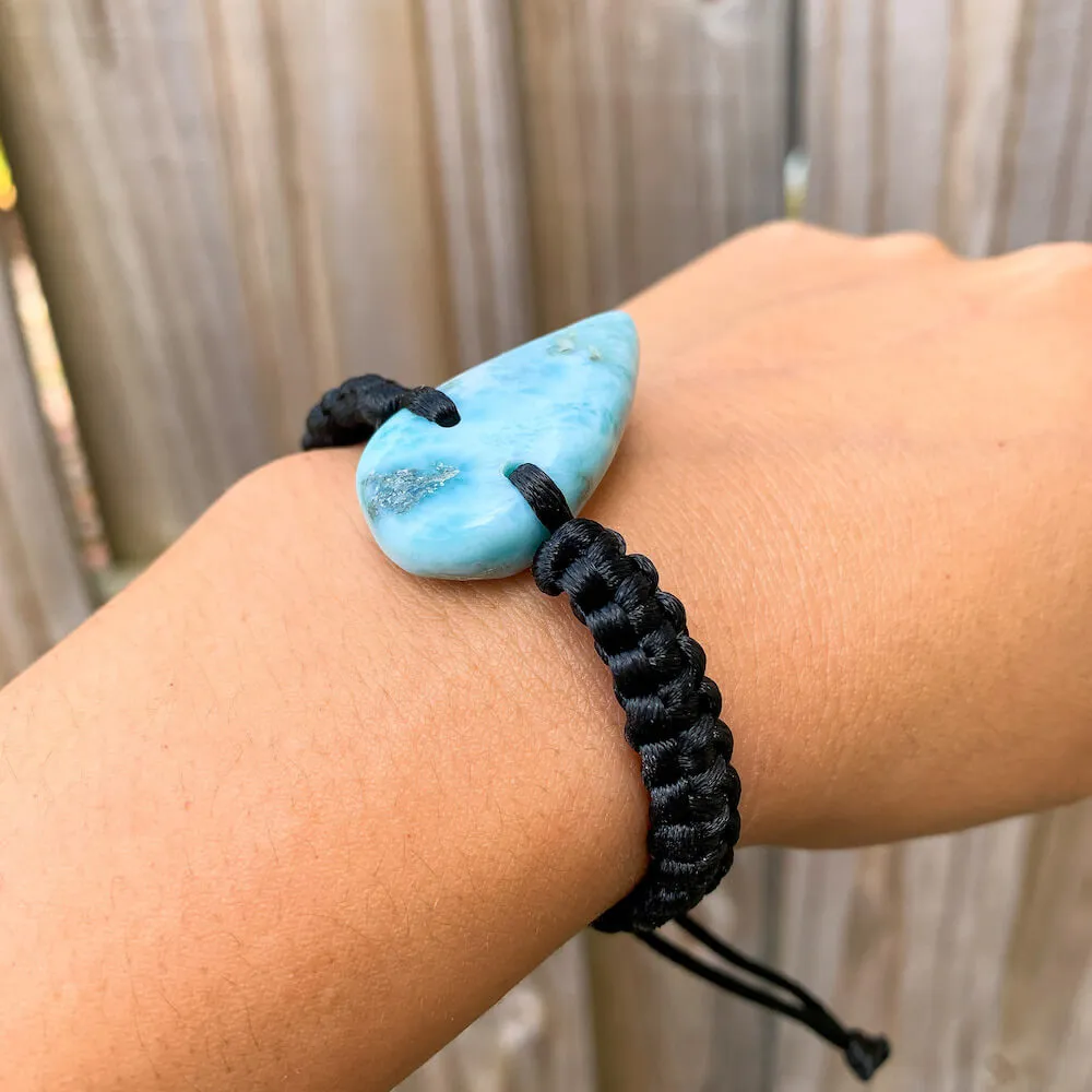 Ocean Blue Larimar Adjustable Macrame Bracelet