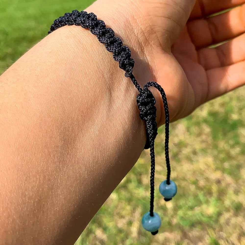 Ocean Blue Larimar Adjustable Macrame Bracelet