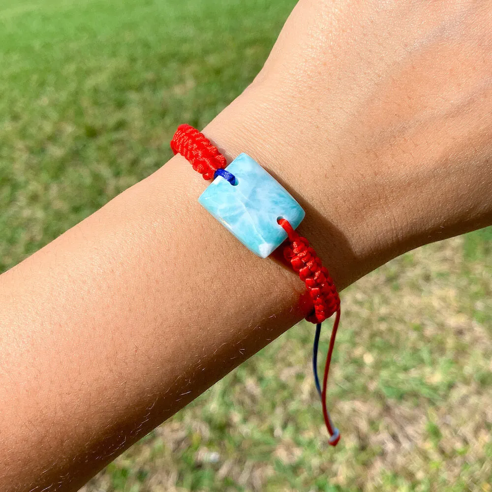 Ocean Blue Larimar Adjustable Macrame Bracelet