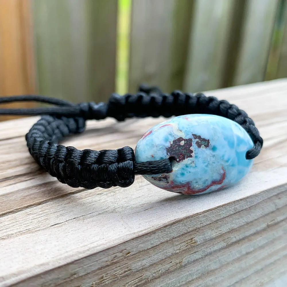 Ocean Blue Larimar Adjustable Macrame Bracelet