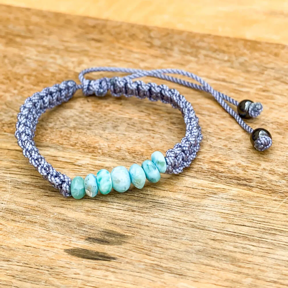 Ocean Blue Larimar Adjustable Macrame Bracelet