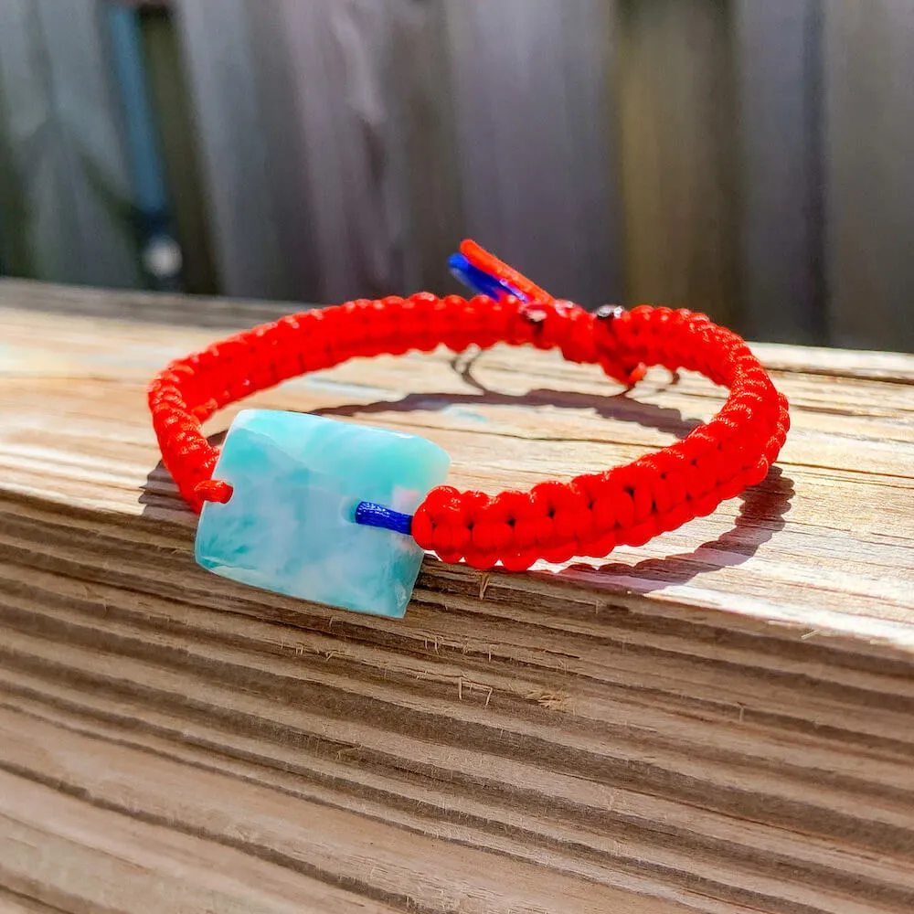 Ocean Blue Larimar Adjustable Macrame Bracelet